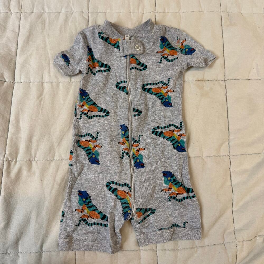 Hanna Andersson 3-6 Months Zippy Romper Sleeper Gray Lizard Iguana Baby Boy
